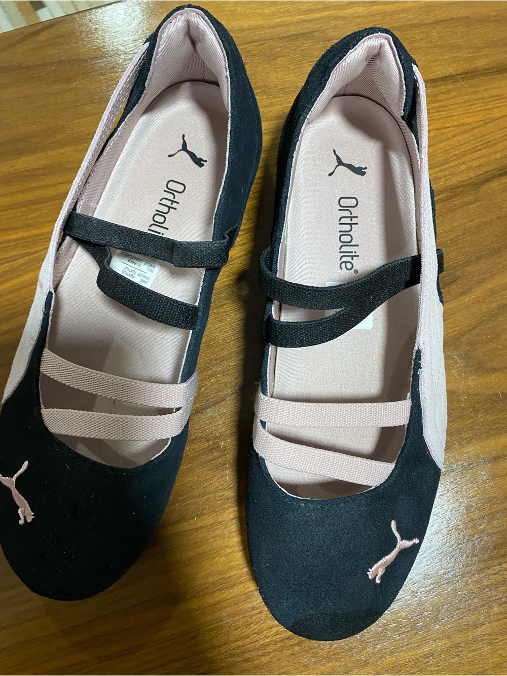 Puma Black and Pink Ortholite Mary Jane Flats